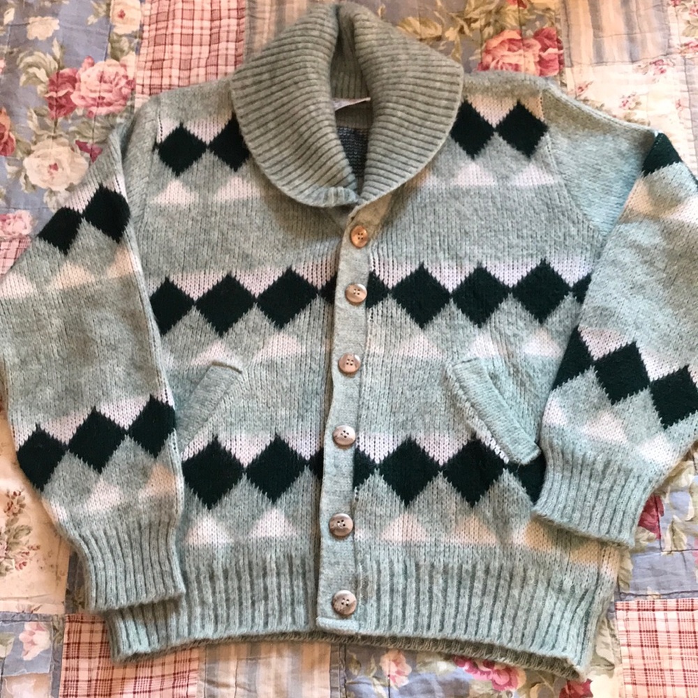 Vintage Cooper Cowl Neck Cardigan Wool Diamond Long Sleeve